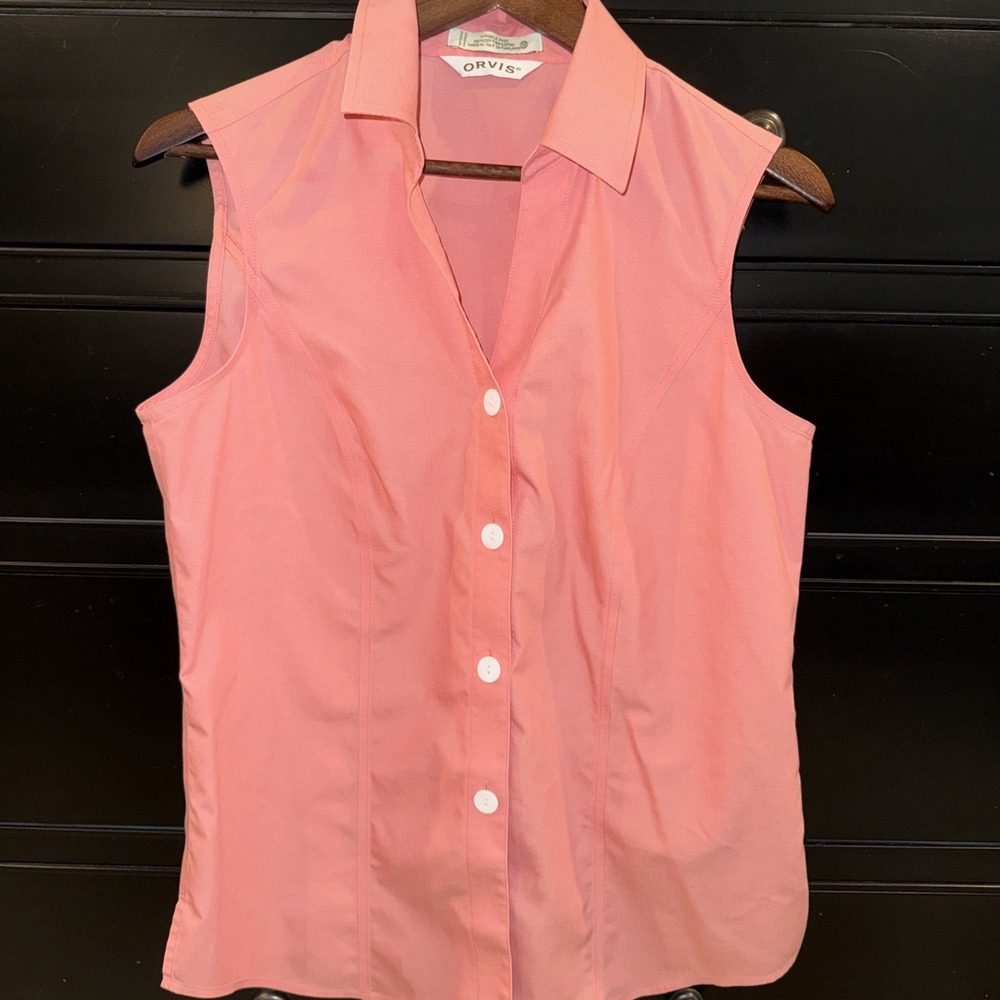 ORVIS Women's Wrinkle Free Cotton Pink Collared Tank Size 10 Preppy Beach